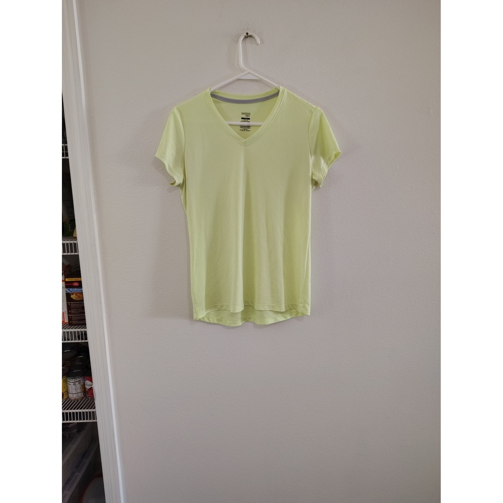 Danskin Now Womens V-Neck Short Sleeve Activewear Top Lunar Yellow Large 12-14